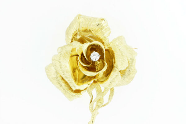Timekeepersclayton 18K Yellow Gold Rose Brooch with Diamonds