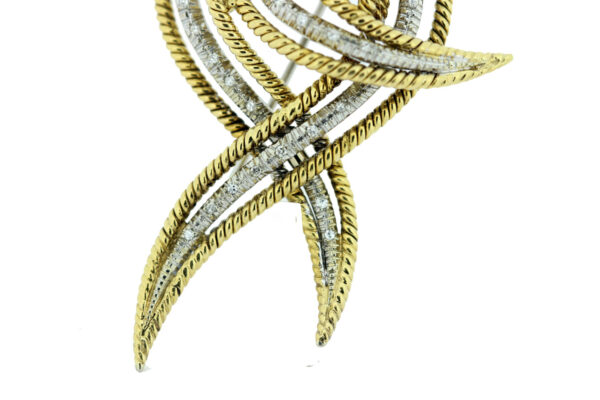 Timekeepersclayton 18K Yellow and White Gold Diamond Ribbion Brooch