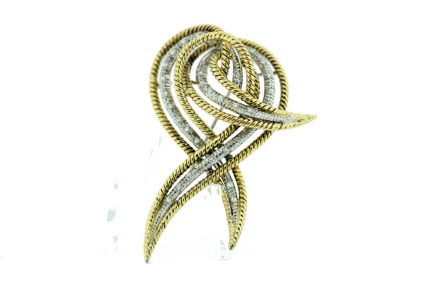 Timekeepersclayton 18K Yellow and White Gold Diamond Ribbion Brooch