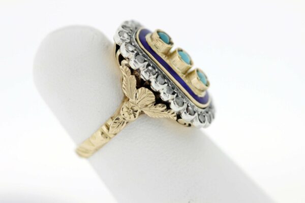 Timekeepersclayton 18K Yellow and White Gold Ring with Diamonds and Turquoise