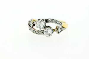Timekeepersclayton 18K Yellow and White Gold Ring with Mine Cut Diamonds Black Accents