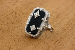 Timekeepersclayton 1920s Onyx and Diamond 14K Gold Ring