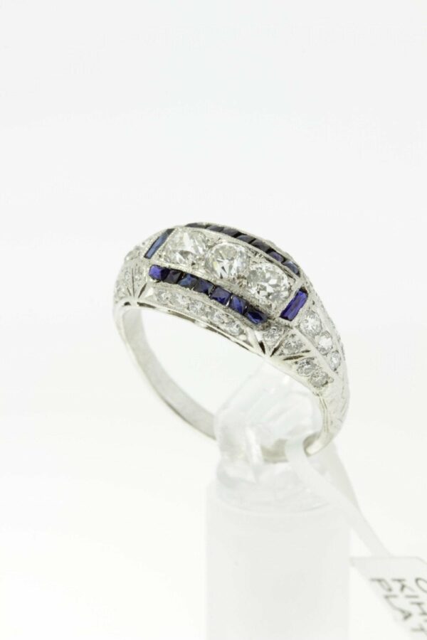 Timekeepersclayton 1920s Platinum Diamond Ring with Channel set Blue Sapphire Accents