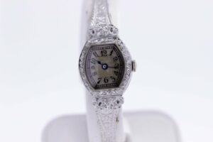 Timekeepersclayton 1920s Platinum Diamond Wrist Watch with Stretch Band