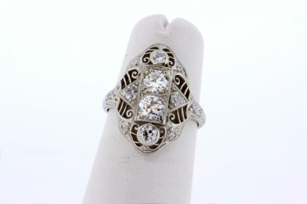 Timekeepersclayton 1920s Platinum Filigree Ring 1.15ct Total Weight White Diamonds Milgrain