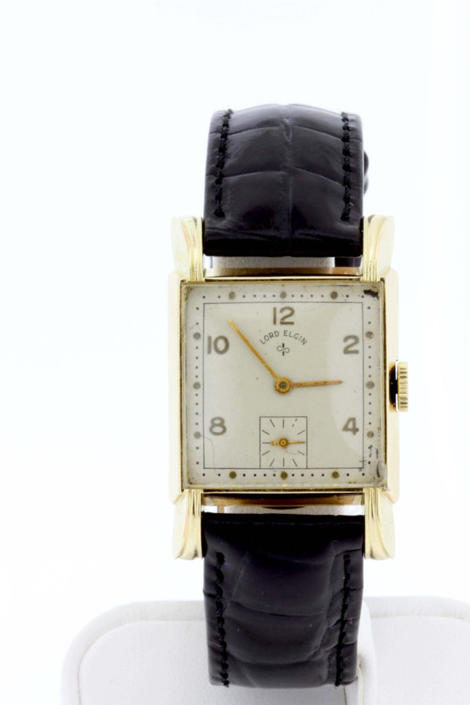 1940s 14K Yellow Gold Lord Elgin Wrist Watch with Square Bezel ...