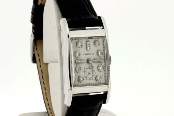 Timekeepersclayton 1950s Longines 14K White Gold Wrist Watch with Diamond Dial