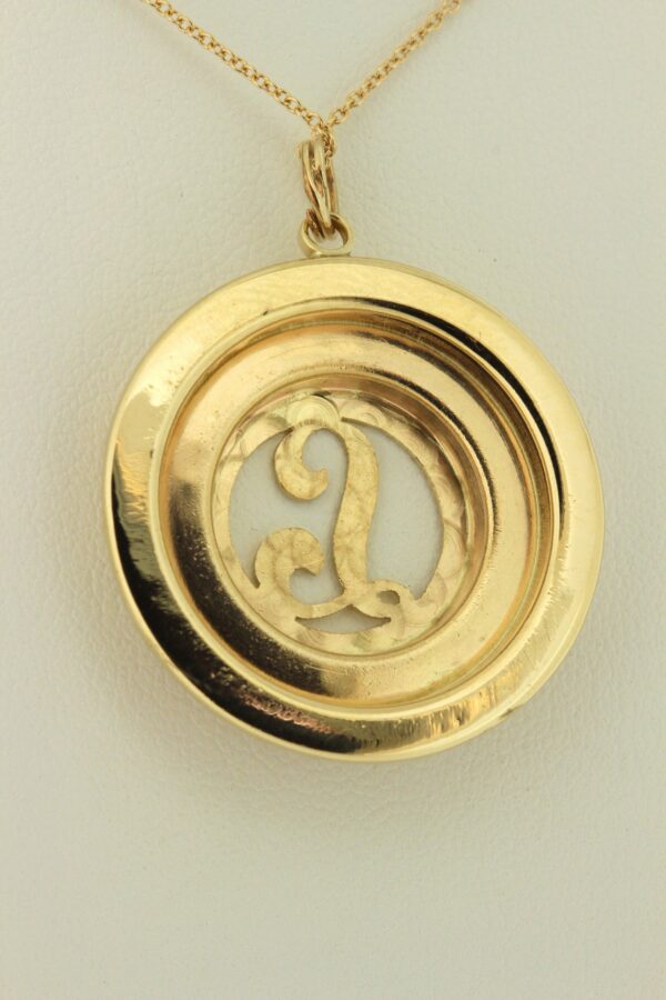 Timekeepersclayton 1970s 14 Karat Yellow Gold White Pearl Pendant “L” Initial Hand Engraved Charm