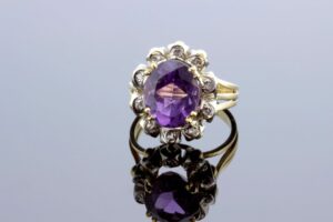 Timekeepersclayton 800 Silver Marked Amethyst Ring with Diamond Accents