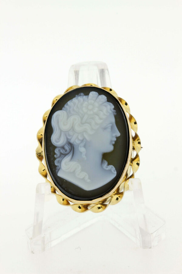 Timekeepersclayton Agate Carved Cameo Brooch 10K Gold Female