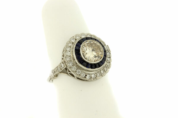 Timekeepersclayton Bold and Large Diamond Wedding Platinum Ring with Blue Faceted Accents