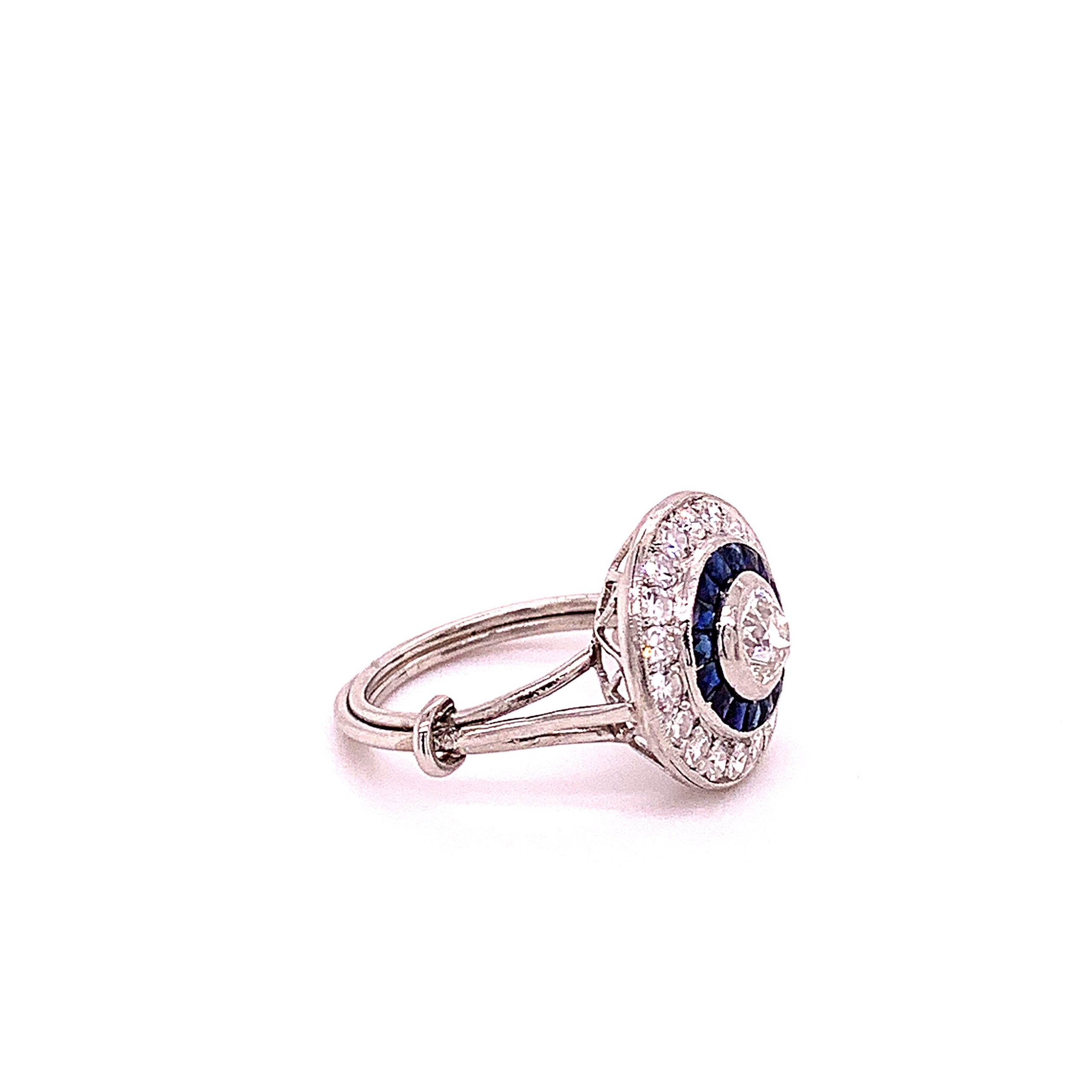 Platinum 1.36 Carat Blue Sapphire & 0.71 Carat Diamond Art Deco Ring –  Imperial Jewellery