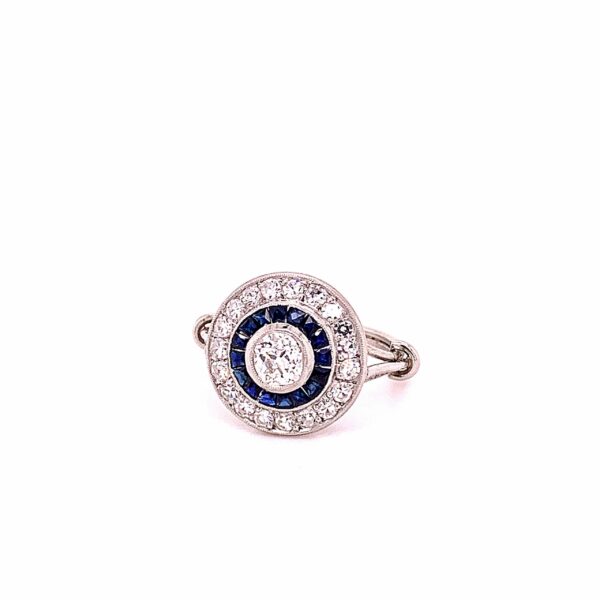 Timekeepersclayton Breathe-taking Vintage Platinum Ring Old Euro Cut Diamond Ring with Blue Sapphire Accents and Single Cut Diamonds Engagement Wedding Ring