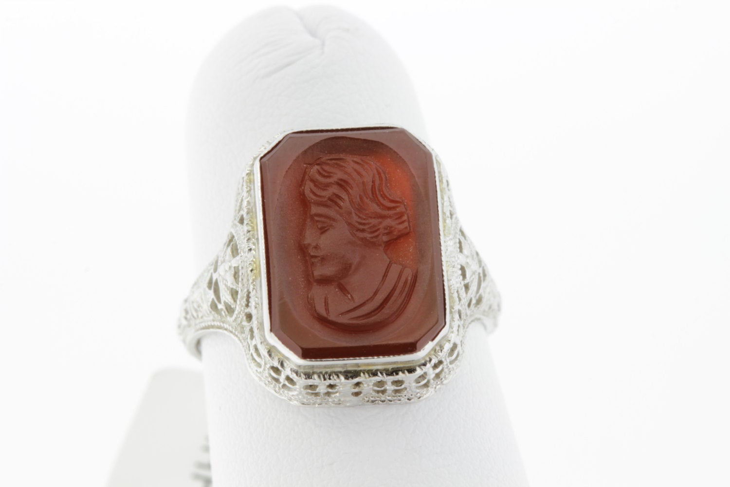Estate Stambolian 18k Gold Aged Silver Carved Carnelian Floral Ring size  6.5 - Ellis Antiques