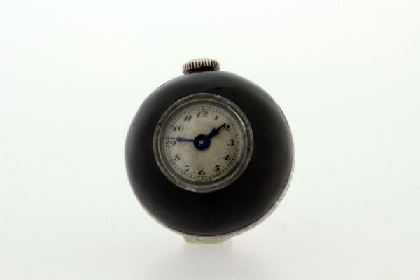 Timekeepersclayton Charming Sterling Silver and Black Enamel Orb Pendant Watch
