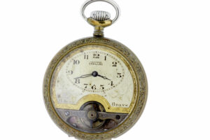 Chateau Cadillac 8 Day Pocket Watch Openscape Plated Engraved Case 6 Jewel Movement