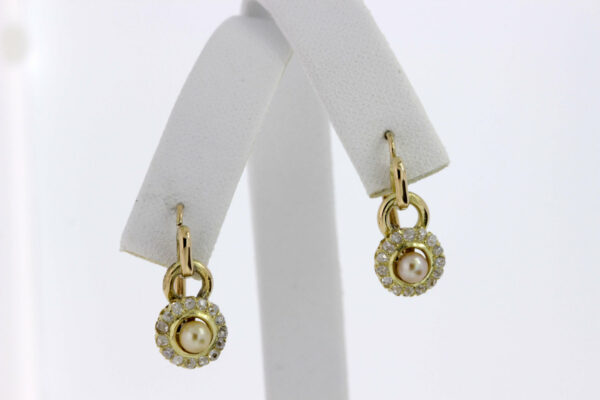 Timekeepersclayton Cream Pearl with Diamond Halo in 14K Yellow Gold Earrings