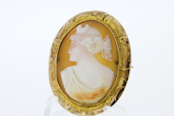 Timekeepersclayton Crescent Crowned Female Cameo Brooch Pendant in 10K Gold