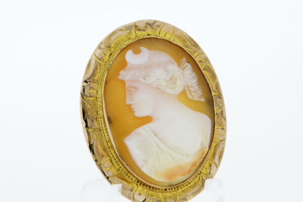 Timekeepersclayton Crescent Crowned Female Cameo Brooch Pendant in 10K Gold