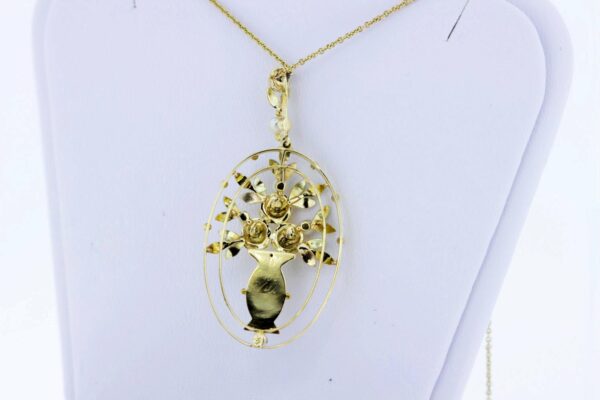 Timekeepersclayton Delicate Two Tone 14K Gold Flower Vase Pendant with Pearl Accents