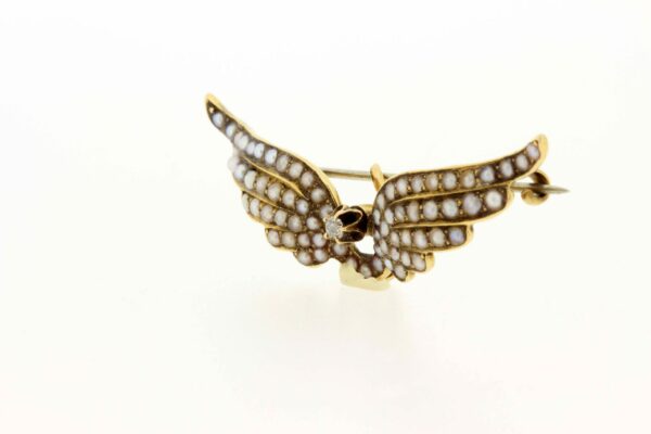 Timekeepersclayton Diamond and Pearl Angel Wing Pin 14K Yellow Gold