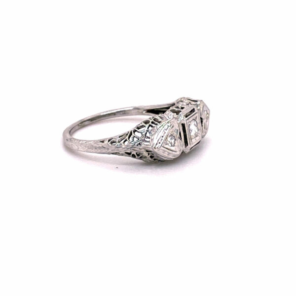 Timekeepersclayton Double Filigree Heart Ring with Trio Diamonds 18K White Gold