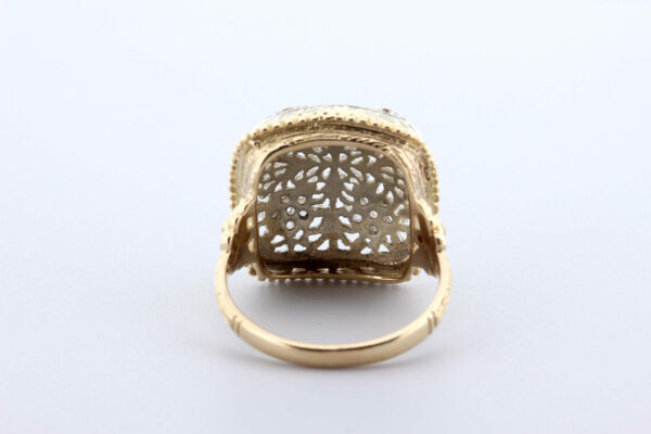 Timekeepersclayton Extraordinary Minecut Diamond Ring 18K Yellow Gold and Sterling Silver Hand Engraved