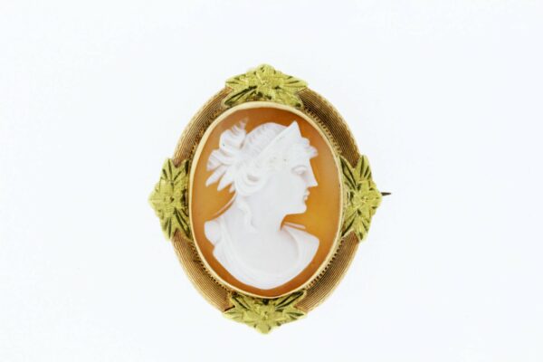 Timekeepersclayton Female Cameo Brooch Pendant Two Tone Yellow and Rose Gold with Flowers