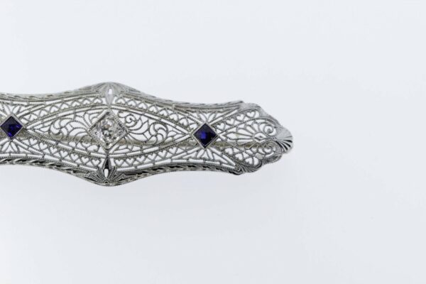 Timekeepersclayton Filigree Hearts and Vines 14K Gold Brooch with French Cut Sapphires and Pave set Diamond