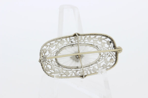 Timekeepersclayton Filigree flower and Vine 14K Camphor Glass diamond Brooch