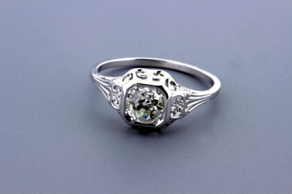 Timekeepersclayton Floral Diamond Solitaire 14K White Gold Ring Filigree and Fluted Sides .70ct+ VS2 K Color