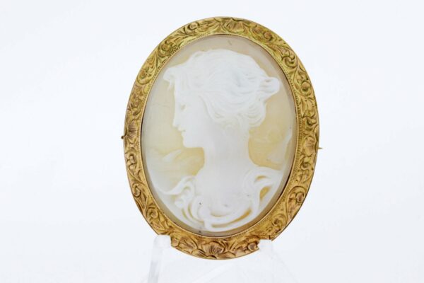 Timekeepersclayton Floral Engraved Female Cameo Brooch Pendant in 14K Yellow Gold