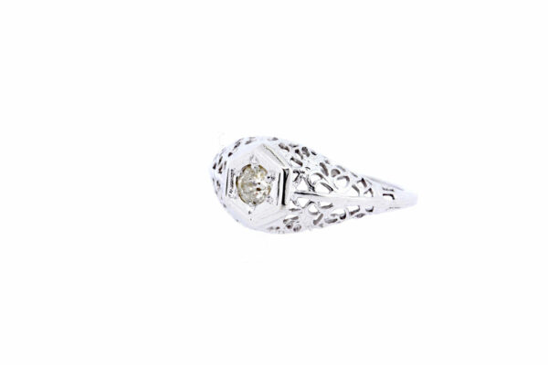 Timekeepersclayton Floral Filigree 14K White Gold with Diamond Solitaire Ring
