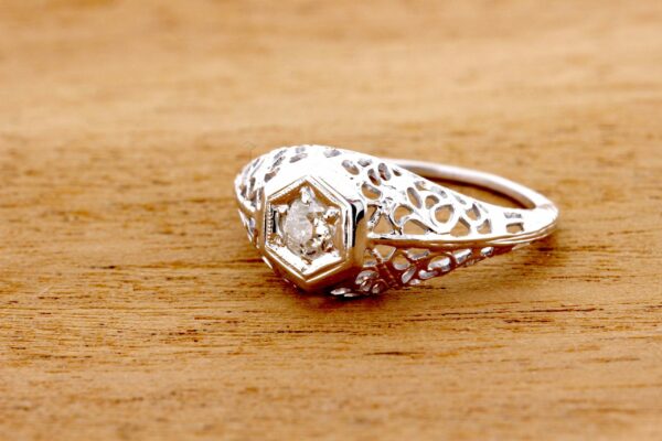 Timekeepersclayton Floral Filigree 14K White Gold with Diamond Solitaire Ring