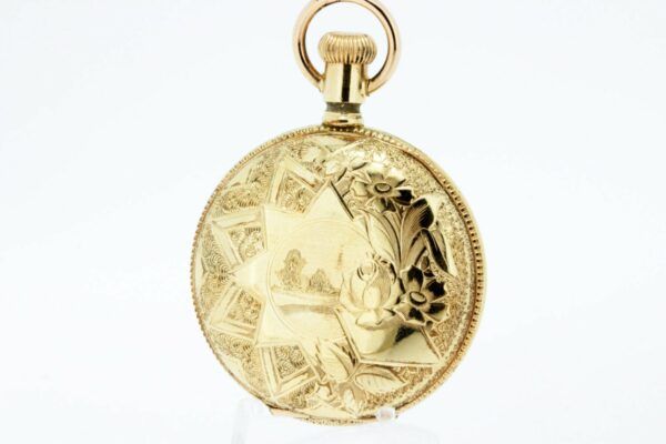 Timekeepersclayton GF Elgin Pocket Watch with Engraved Sun and Daisies.
