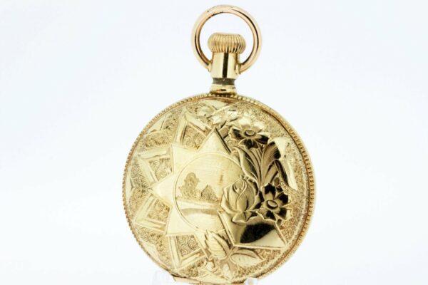 GF Elgin Pocket Watch with Engraved Sun and Daisies.