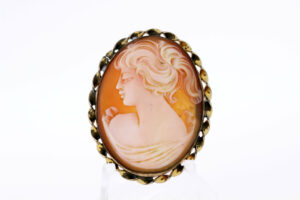 Timekeepersclayton Gold Filled Brooch with Cameo Female Figure with Wavy Ponytail