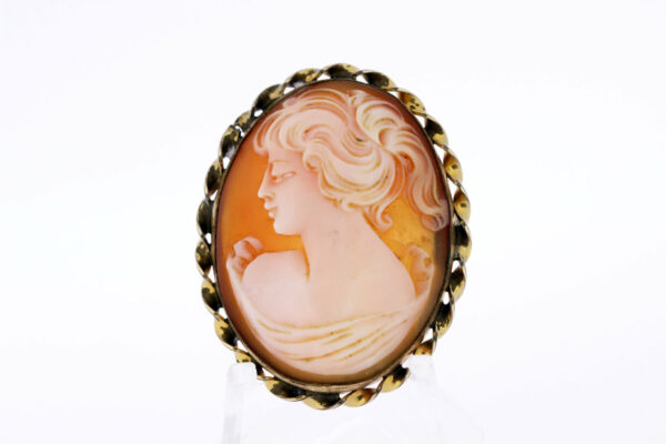 Timekeepersclayton Gold Filled Brooch with Cameo Female Figure with Wavy Ponytail
