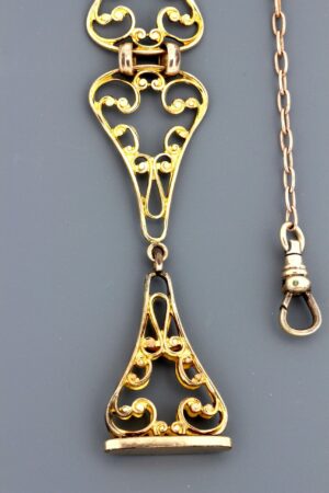 Gold Filled Watch Fob Floral Filigree with Chain
