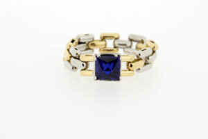 Timekeepersclayton Gold Large Link Ring with Synthetic Sapphire