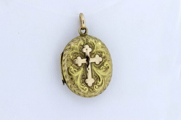 Timekeepersclayton Gold Locket with Cross Engraved Mourning Jewelry