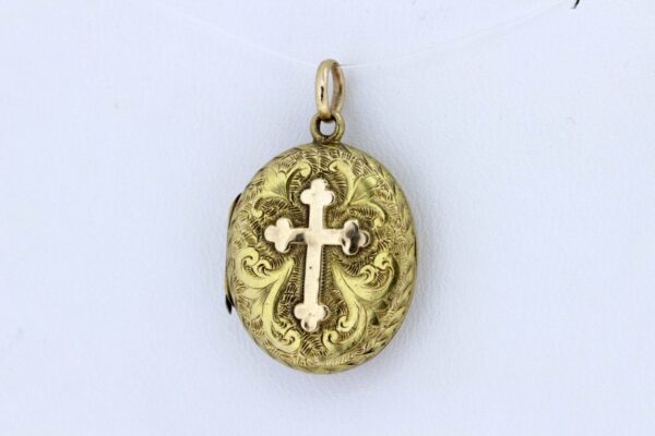 Timekeepersclayton Gold Locket with Cross Engraved Mourning Jewelry