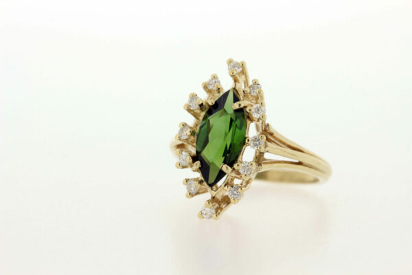 Green Tourmaline Marquise Diamond Ring 14K Gold