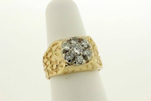 Timekeepersclayton Hand Hewn Gent’s Signet Ring with Cluster of Diamonds 14K Yellow Gold Vintage