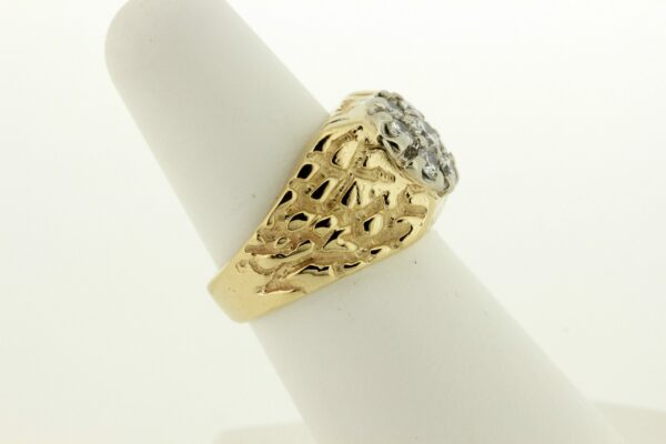 Timekeepersclayton Hand Hewn Gent’s Signet Ring with Cluster of Diamonds 14K Yellow Gold Vintage