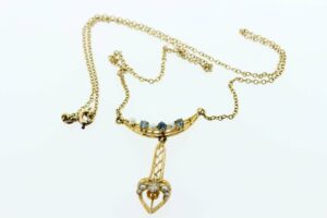 Timekeepersclayton Heart Shaped Pearl and Sapphire Necklace Gold