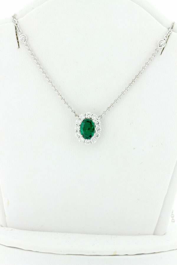 18k Gold Necklace .48ct diamonds .71c emerald