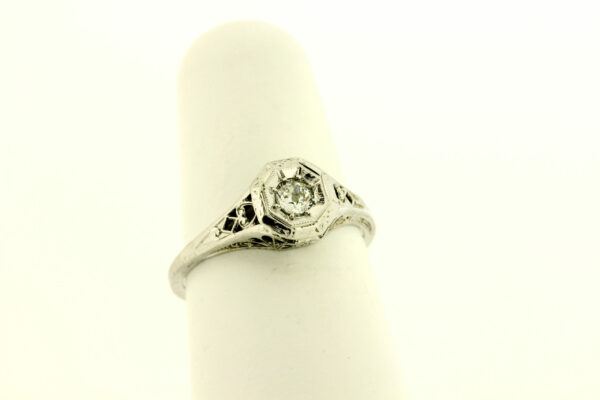 Timekeepersclayton Whimsical Vintagel Filigree Ring with Diamond Solitaire 0.15ct 14K Gold Hearts