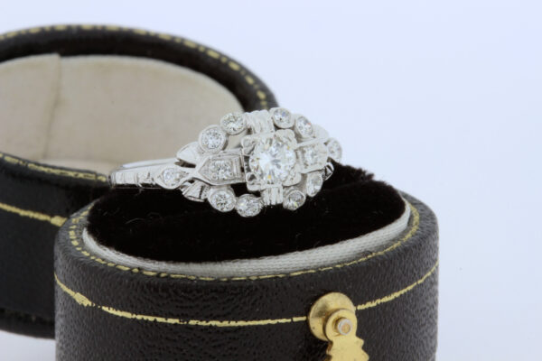 Timekeepersclayton 1920s Diamond Flower Engraved Ring Palladium and 18K Gold diamond Engagement Wedding ring