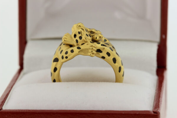 Timekeepersclayton Carrera Y Carrera Entwined Spotted Leopard Ring 18K Yellow Gold and Black Enamel White Diamond Eyes